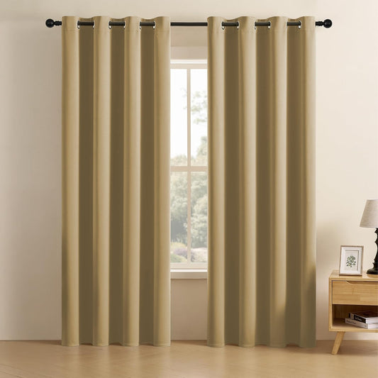 Beige Solid Blackout Curtains