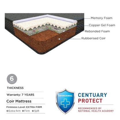 Centuary Mattresses Ortho Active 6 Inch Orthopedic Coir Memory Foam Mattress