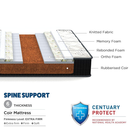 Centuary Mattresses Spine Support 6 inch Extra Firm Orthopedic Coir Mattress
