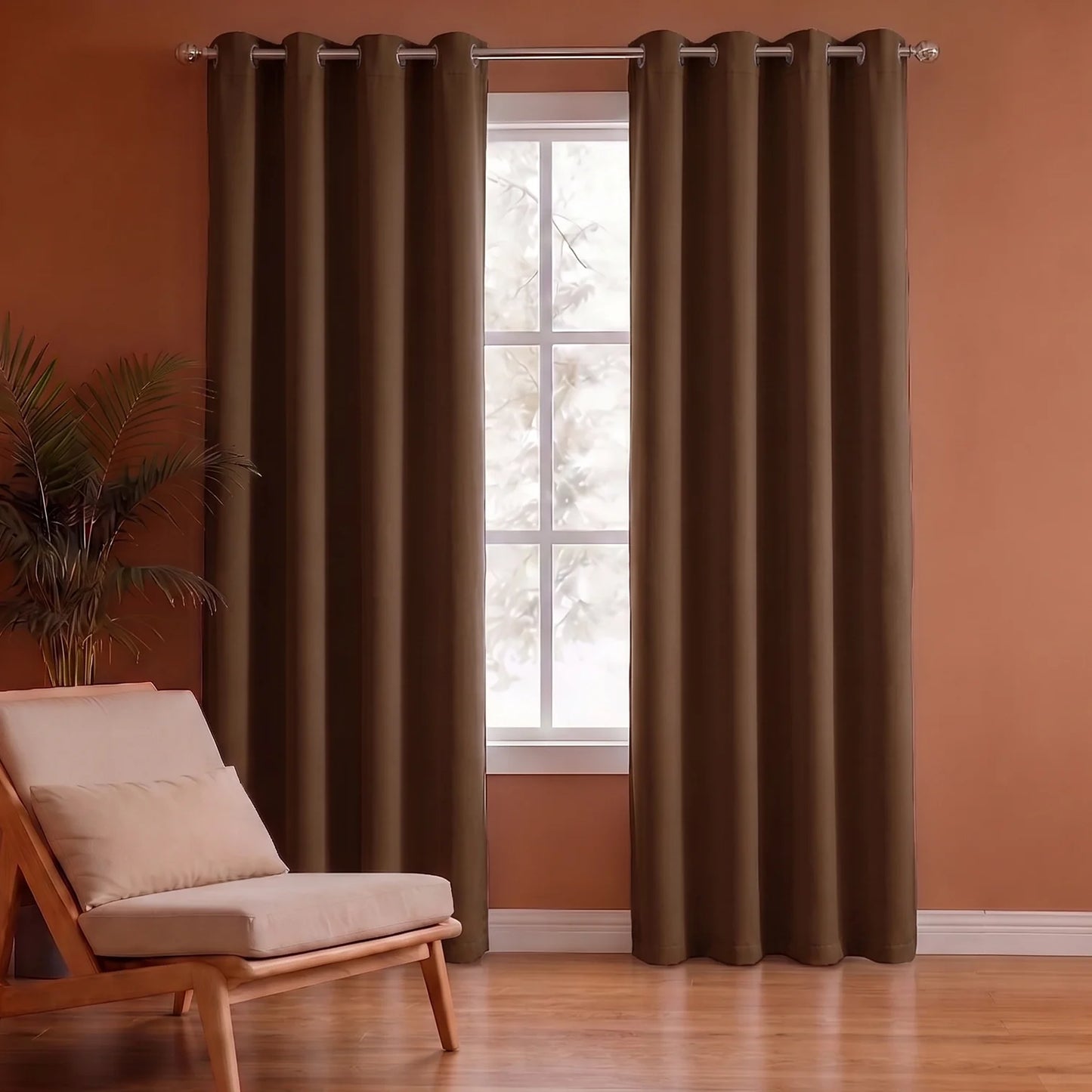 Beige Solid Blackout Curtains