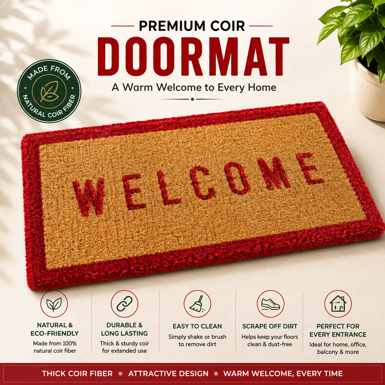 Premium Natural Coir Doormat – Stylish WELCOME Door Mat | Knix Home
