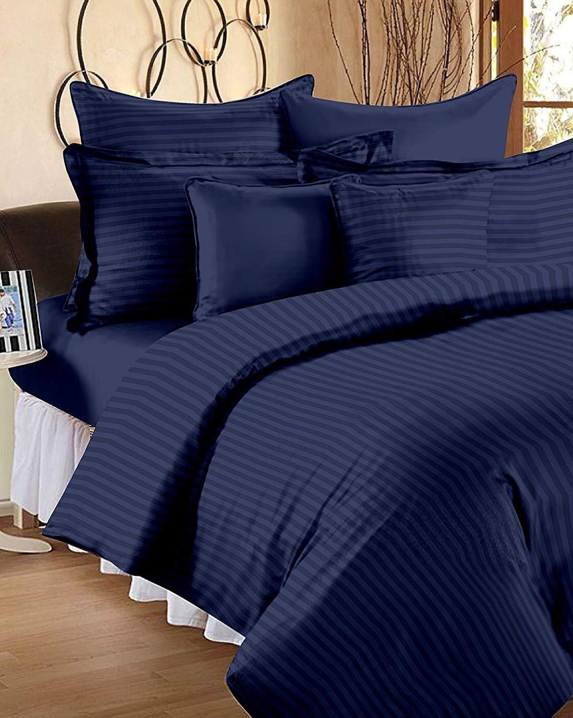 Knix Satin King Queen Size Self Stripe Bed Sheet - Knix Decor