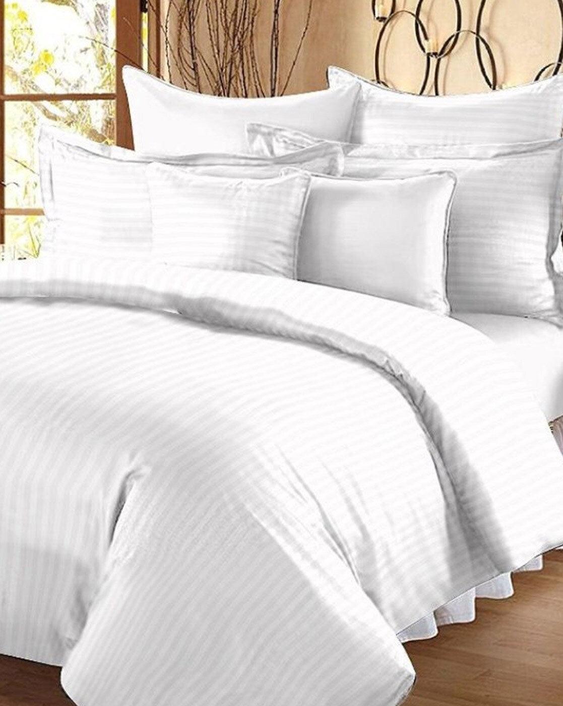 Knix white Satin King Queen Size Self Stripe Bed Sheet - Knix Decor